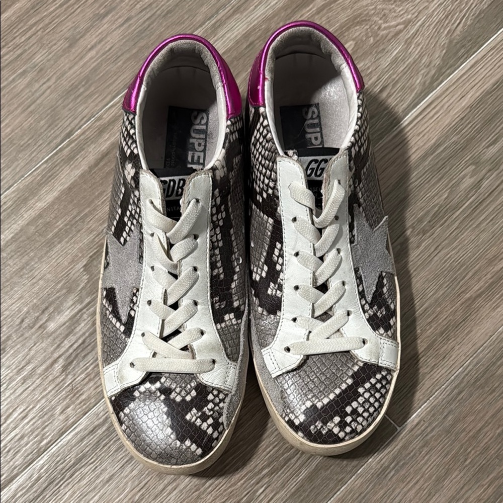 Golden Goose Black and White Snake Print Sneakers
